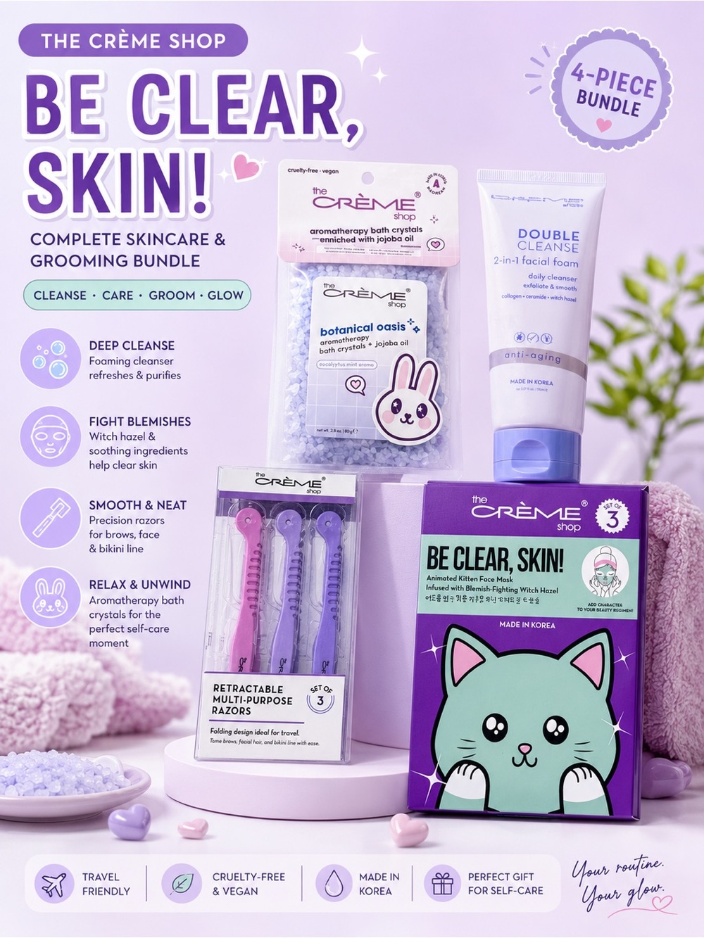 The Crème Shop Be Clear, Skin! 4-Piece Bath & Body Bundle — Purple